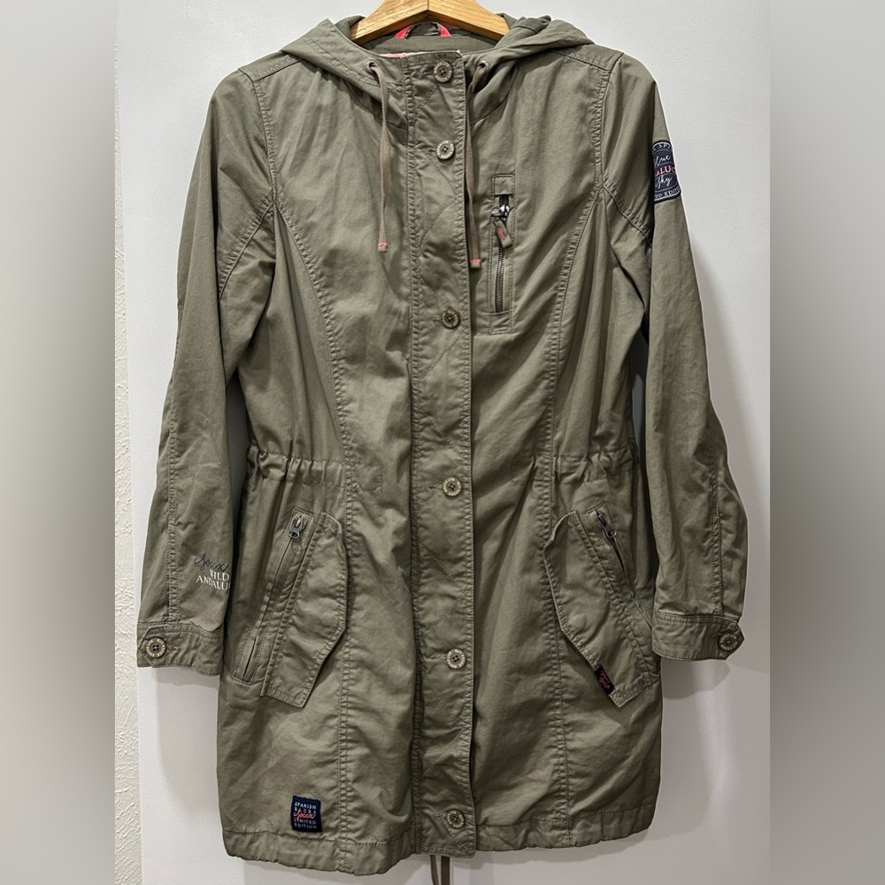 SOCCX Spirit Utility jacket zipper buttoned fitted hood drawstring waist - Picture 2 of 7